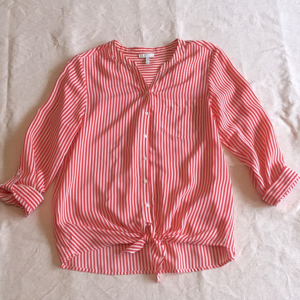 Joie Striped Tie-Front Silk Blouse